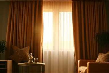 Cozy living room with energy-efficient curtains