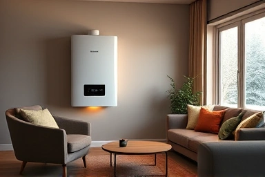Cozy living room with efficient eco-friendly boiler.
