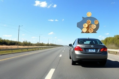 Car driving efficiently, symbolizing savings and smart driving.