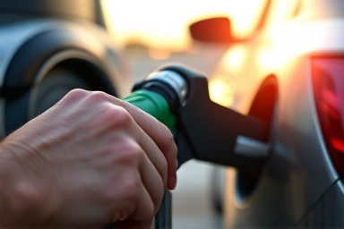 Hand stopping fuel pump at 80% for maximum fuel efficiency.