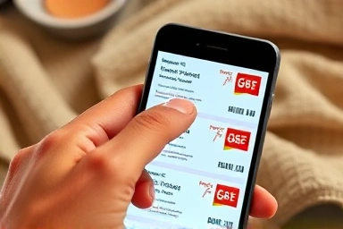 Smartphone displaying gift certificates, hand reaching to save money