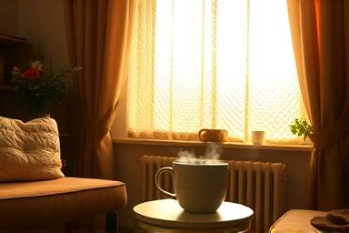 Cozy living room with bubble wrap on window saving energy