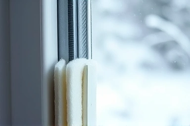 Close-up of window weatherstripping sealing a gap