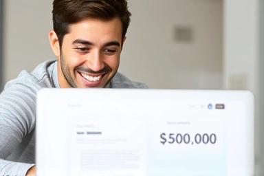 Happy person getting internet cash bonus