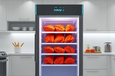 Modern kimchi refrigerator with glowing temperature controls