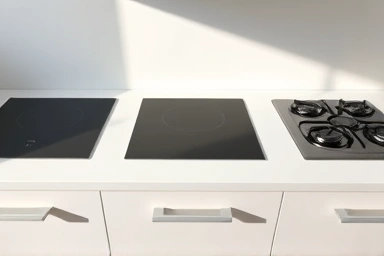 Modern kitchen with induction, radiant, and gas cooktops.