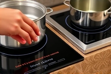 Close-up of induction and radiant cooktop heating elements.