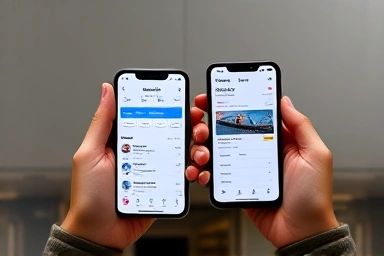 Hands booking train tickets on two separate apps