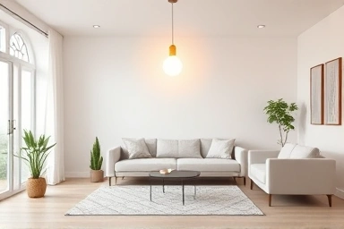 Modern living room with efficient LED lighting.