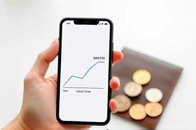 Smartphone showing data savings graph and wallet icon.