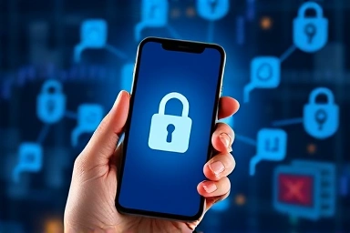 Smartphone security lock icon, digital finance protection