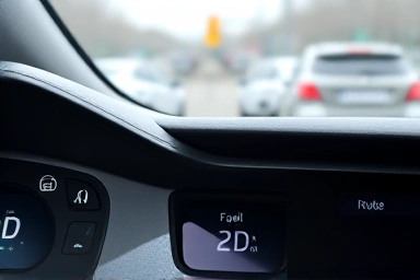 Modern car dashboard, minimal fuel consumption in D mode