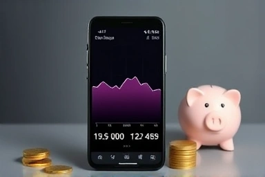 Smartphone data usage reduction graph with financial savings symbols.