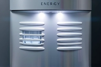 Clean refrigerator back panel, energy efficiency symbol