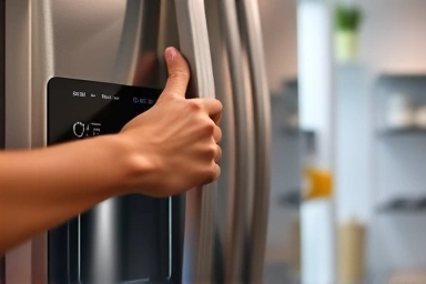 Hand closing refrigerator door, energy saving concept