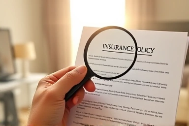 Insurance policy document with magnifying glass revealing savings.