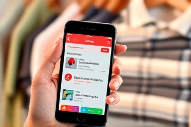 Smartphone shopping app with sales, symbolizing smart clothing purchases.