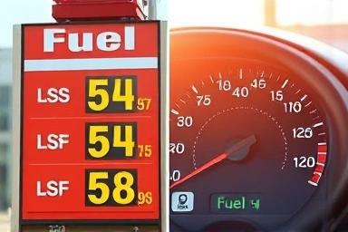 Gas price decrease and full fuel gauge.