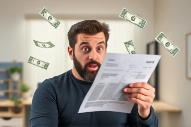 Shocked person with phone bill, realizing savings potential.