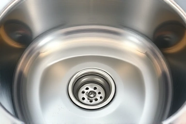 Stainless steel sink basin with soaking dishes, symbolizing water conservation.