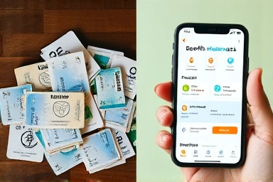 Faded unused cards vs. vibrant digital savings interface on phone.
