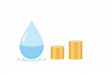 Water savings icon turning into money, financial benefit.
