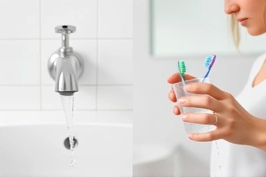Contrast of water waste vs. water saving with cup