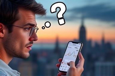 Confused person with smartphone, internet speed graph, data plan complexity