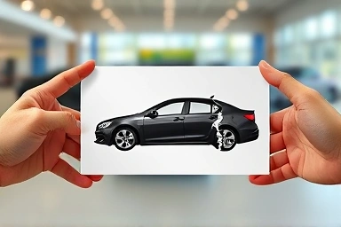 Comparing a perfect car ad to a damaged car, symbolizing scams.