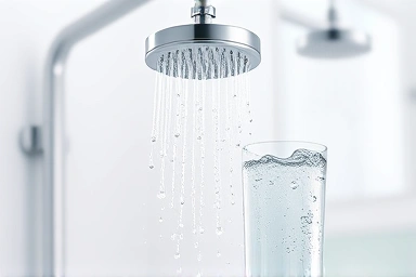 Modern bathroom showerhead showcasing water savings and strong water pressure.