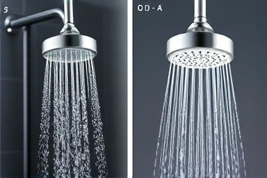 Comparison of regular vs. water-saving showerhead water flow.