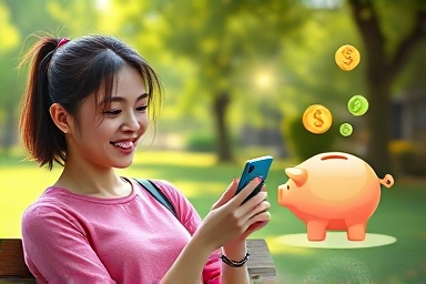 Person enjoying webtoon outdoors, saving money on data