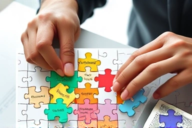 Hands arranging tax deduction puzzle pieces for financial planning.