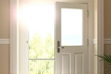 Modern doorway with automatic insect screen, clean and fresh air.