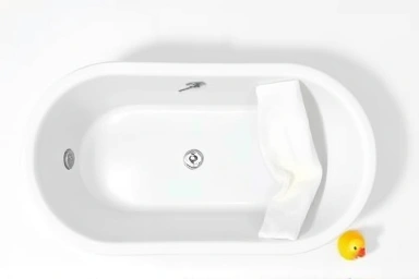 Baby bath essentials organized neatly on a clean surface.