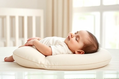 Baby sleeping soundly on ergonomic pillow in nursery