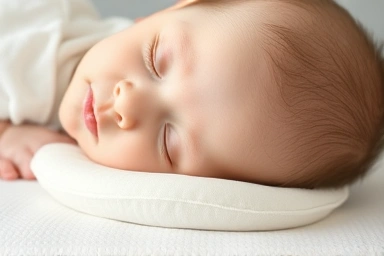 Close-up of baby's head on breathable, supportive pillow