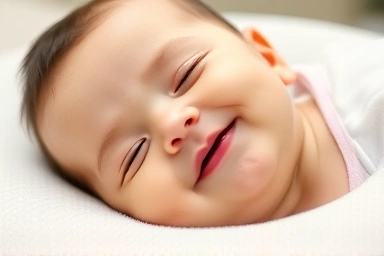 Content baby's face on a comfortable, breathable reflux cushion