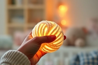 Close-up of textured cotton ball light, warm glow