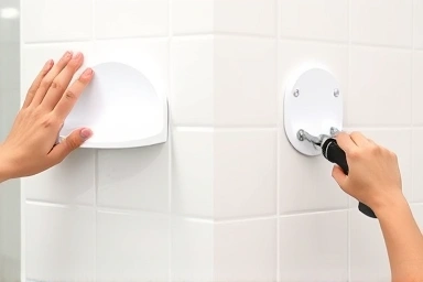 DIY bathroom shelf installation methods: suction vs. drilling.