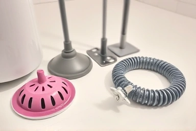Collection of bathroom drain cleaning tools