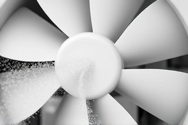 Dust being removed from ventilation fan for better airflow.