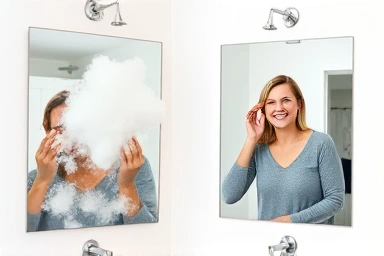 Foggy vs clear bathroom mirror comparison