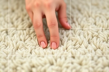 Close-up of dense rug fibers demonstrating cushioning.