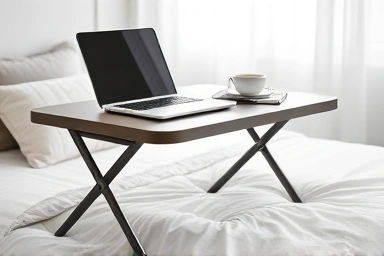 Stylish and functional foldable mini bed table for work or relaxation.