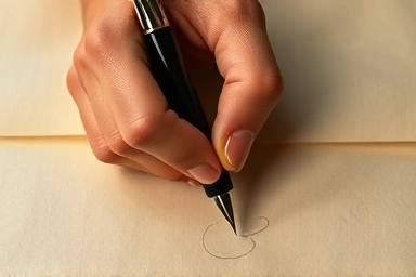 Hand writing with fountain pen on paper