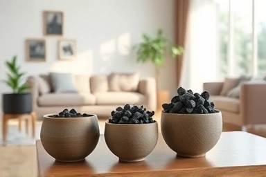 Natural charcoal air purifier in a clean living room.