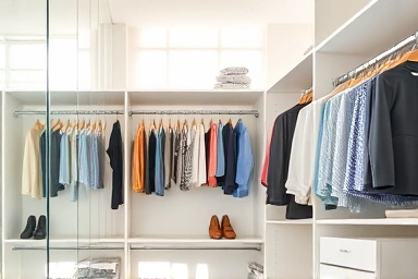 Modern custom closet system maximizing storage space.