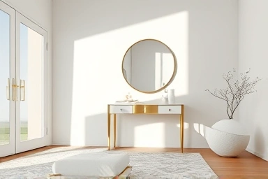 Modern console dressing table in a stylish bedroom.