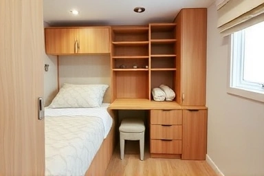 Practical storage dressing table maximizing small room space.